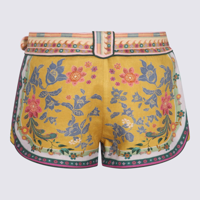 Shop Zimmermann Mustard Multicolour Cotton Shorts