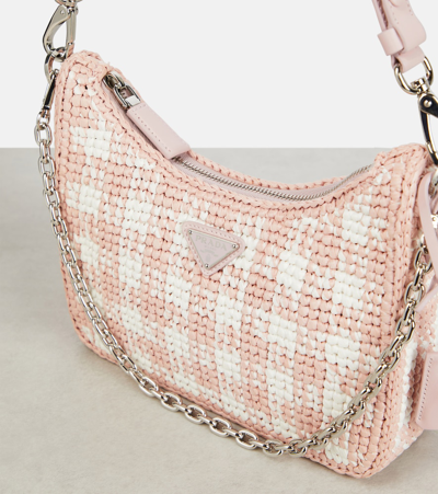 Prada Pink Re-edition 2005 Mini Crochet Shoulder Bag In White