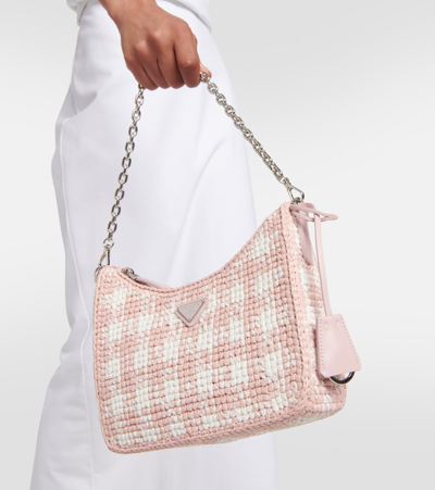 Prada Pink Re-edition 2005 Mini Crochet Shoulder Bag In White