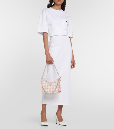 Prada Pink Re-edition 2005 Mini Crochet Shoulder Bag In White