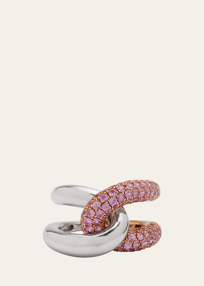 Shop Gemella Jewels 18k Gold Intertwin White Gold And Pink Sapphire Ring