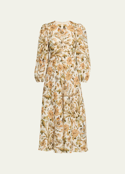 Shop Zimmermann Chintz Floral High-neck Maxi Dress In Ivory Daisy Flora
