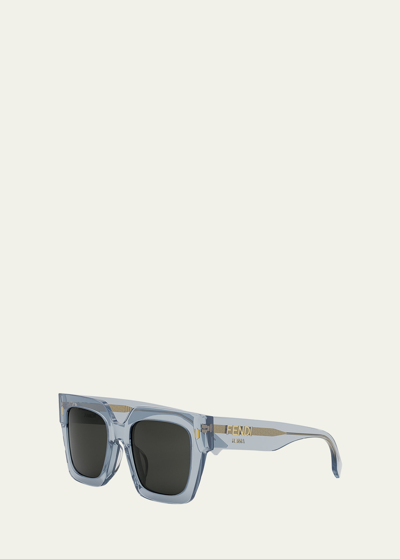 Shop Fendi Roma Blue Square Acetate Sunglasses In Shiny Blue/smoke