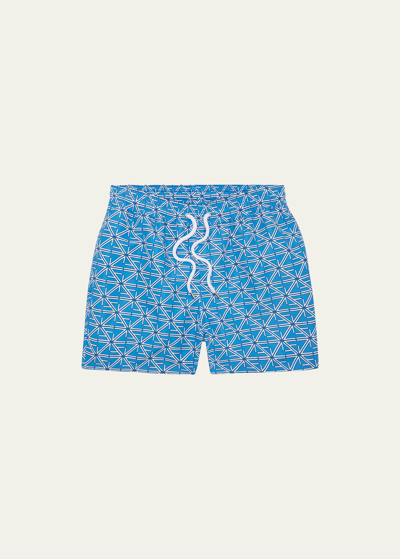 Shop Frescobol Carioca Men's Fc Monogram Deco Sport Shorts In Chateau Blue/whit