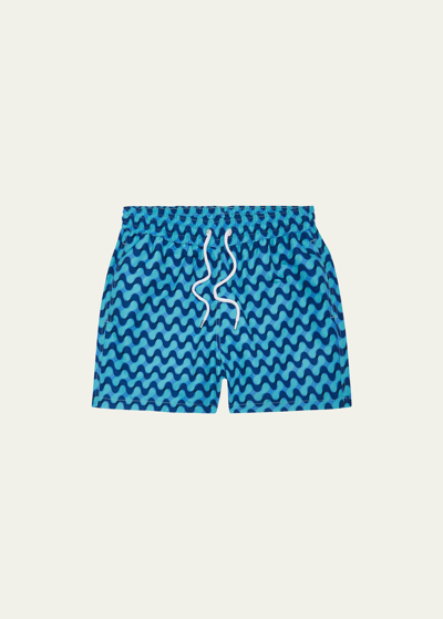 Shop Frescobol Carioca Men's Copacabana Patterned Sport Shorts In Ocean Blue/topaz