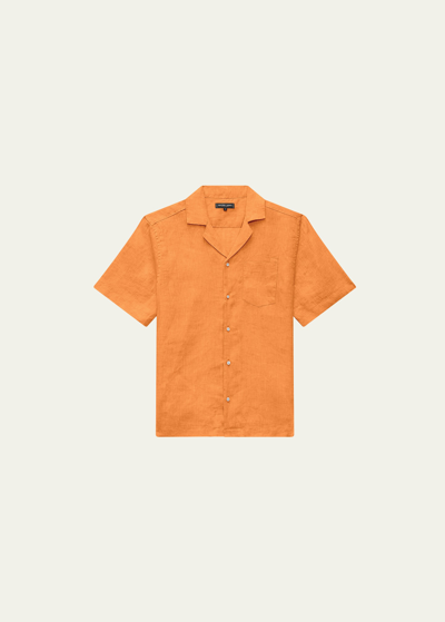 Shop Frescobol Carioca Men's Angelo Solid Linen Camp Shirt In Mandarin Orange
