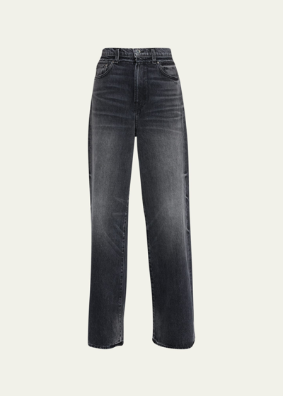 Shop Amiri Double Waistband Wide-leg Denim Jeans In Aged Black