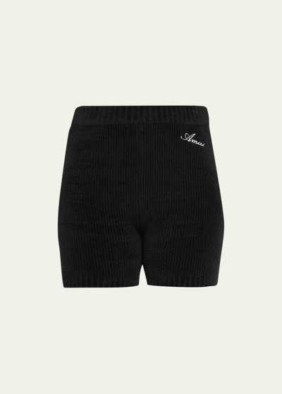 Shop Amiri Logo-embroidered Ribbed Sweater Shorts In Black