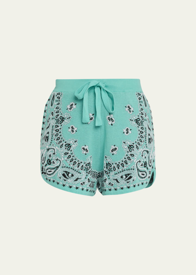 Shop Amiri Bandana Print Drawstring Shorts In Teal