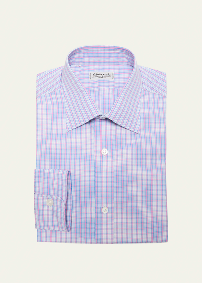 Shop Charvet Men's Micro-check Cotton Dress Shirt In Pink Blue