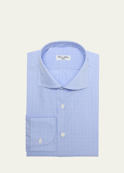 Shop Cesare Attolini Men's Cotton Plaid Dress Shirt In 015-navy