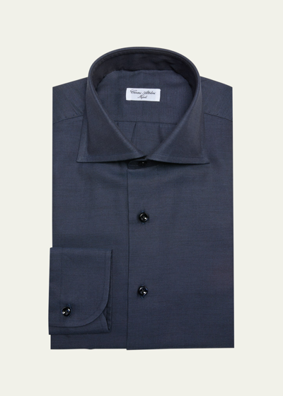 Shop Cesare Attolini Men's Cotton-cashmere Dress Shirt In 003-denim