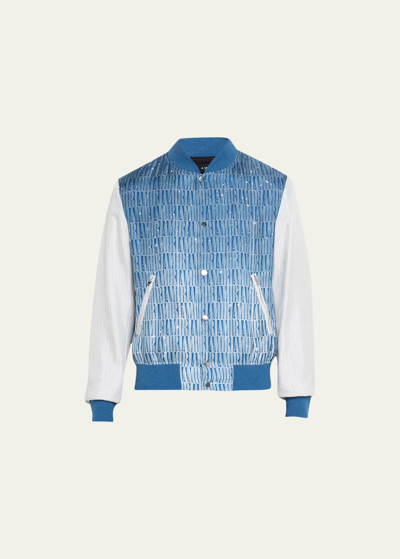 Shop Amiri Men's Silk Twill Repeat-logo Bomber Jacket In Blue