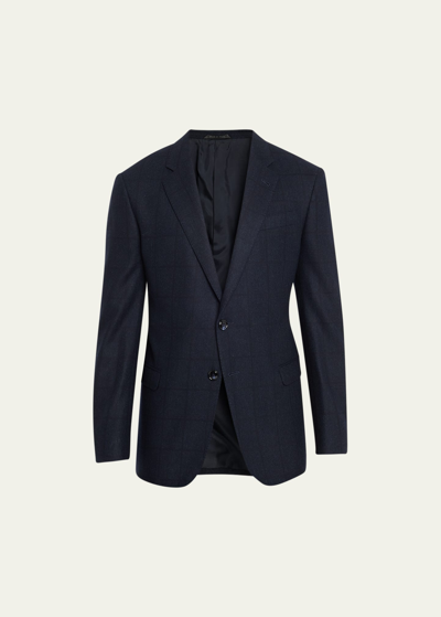 Shop Giorgio Armani Men's Windowpane Wool-cashmere Sport Coat In Solid Dark Blue