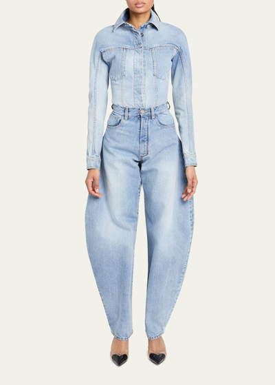 Shop Alaïa Exaggerated Rounded Wide-leg Denim Jeans In Bleu Clair
