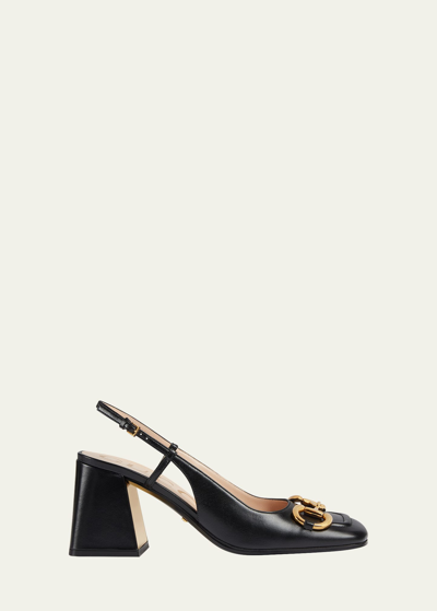 Shop Gucci Baby Horse Bit Slingback Pumps In Black