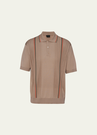 Shop Prada Men's 70s Knit Polo Shirt In Corda