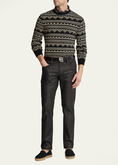 Shop Ralph Lauren Purple Label Men's Silk-cashmere Patterned Sweater In Black