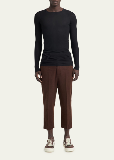Shop Rick Owens Men's Ribbed Long Sleeve Fitted Tee In Black