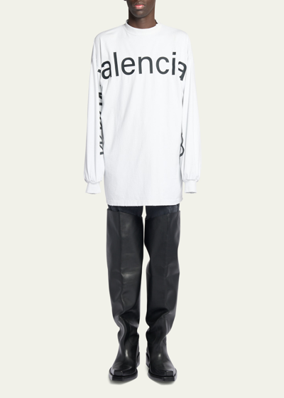 Shop Balenciaga Men's Oversized Long Sleeve Bal. Com T-shirt In Ivoir/noir