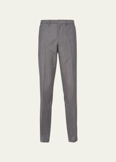 Shop Prada Men's Solid Wool-mohair Pants In Grigio