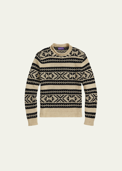 Shop Ralph Lauren Purple Label Men's Roll-neck Geo Pattern Sweater In Cream