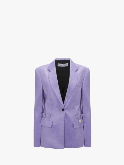 Shop Jw Anderson Padlock Strap Single-breasted Blazer In Purple