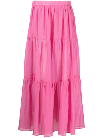 Shop Manebi Cotton-silk Blend Tiered Skirt In Pink