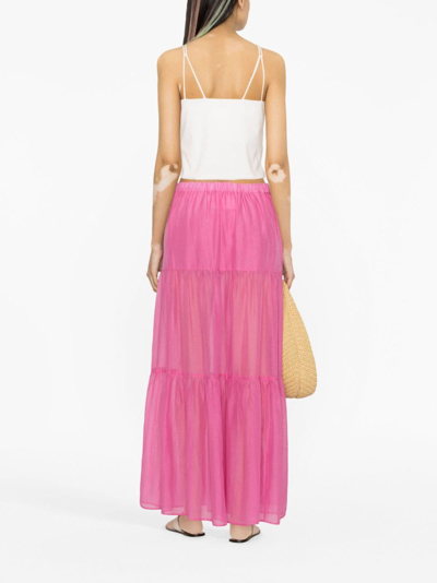 Shop Manebi Cotton-silk Blend Tiered Skirt In Pink