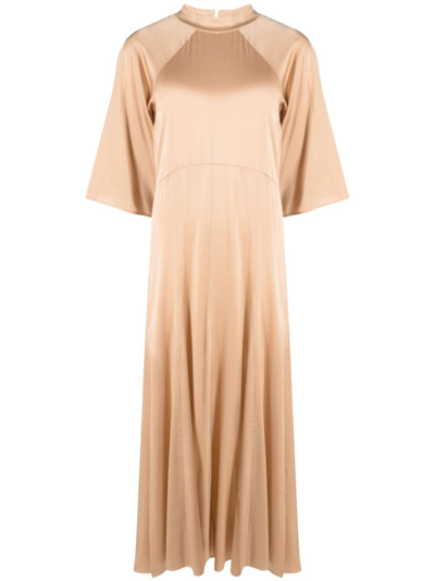 Shop Forte Forte Raglan-sleeved Silk Dress In Neutrals