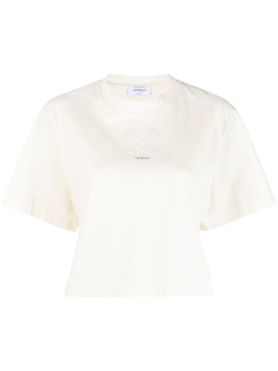 Off-white Arrows-motif Embellished Cropped T-shirt In Neutrals