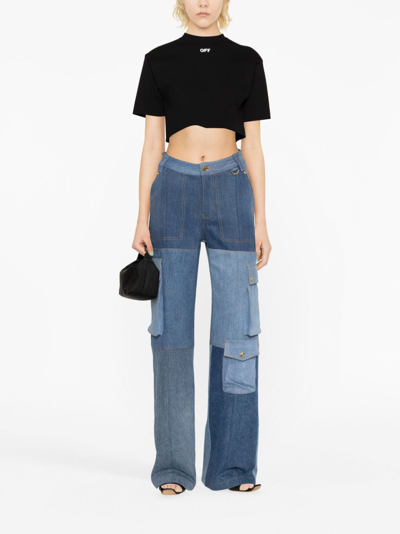 Off-white Off White Cropped T Shirt With Off Embroidery In Black