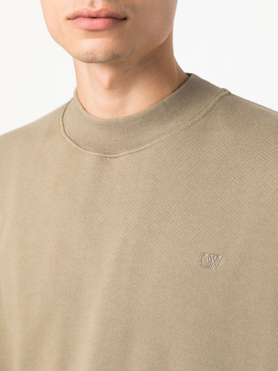 Shop Off-white Logo-embroidered Cotton Sweatshirt In 6161 Beige Beige