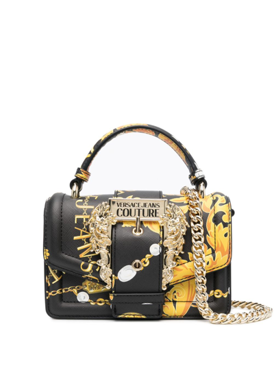 Shop Versace Jeans Couture Barocco-print Faux-leather Tote Bag In Black