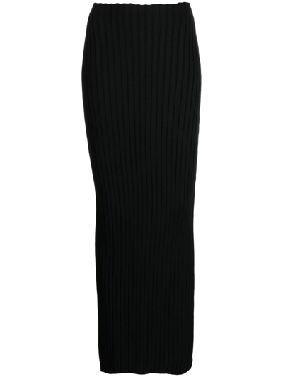 Shop The Row Moss Ribbed Silk Maxi Skirt In Black