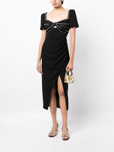 Shop Self-portrait Diamante-embellished Draped Midi Dress In Black