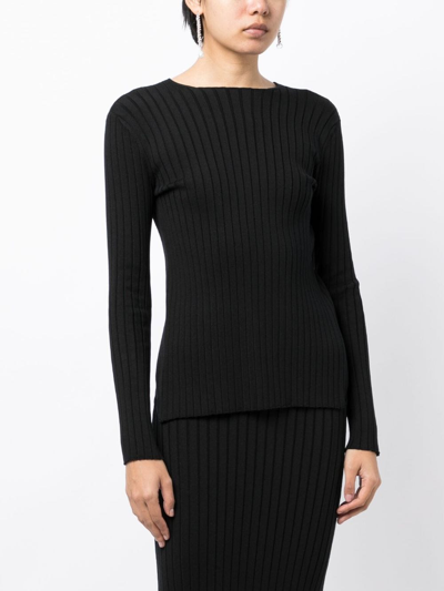 Shop The Row Long-sleeve Ribbed Silk Top In Black