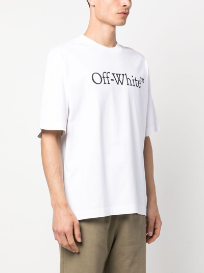 Off-white Oversized White T-shirt With Contrasting Logo Print In Cotton Man In White