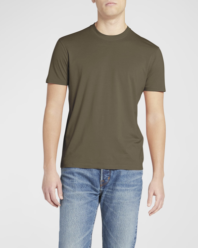 Shop Tom Ford Men's Lyocell-cotton Crewneck T-shirt In Dark Olive