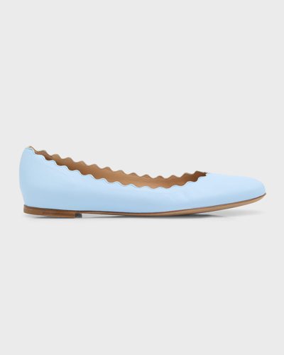 Shop Chloé Lauren Scalloped Leather Ballet Flats In Airy Blue