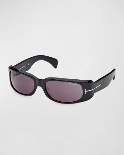 Shop Tom Ford Corey Acetate Wrap Sunglasses In Black