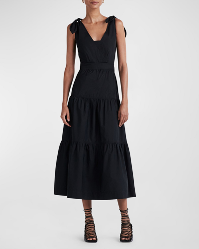 Shop Derek Lam 10 Crosby Timothea Tiered Shoulder-tie Midi Dress In Black