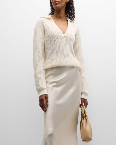 Shop Officine Generale Sanna Long-sleeve Wool Polo Sweater In Ecru