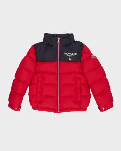 Shop Moncler Boy's Joe Logo-print Puffer Jacket In 55-455 Red