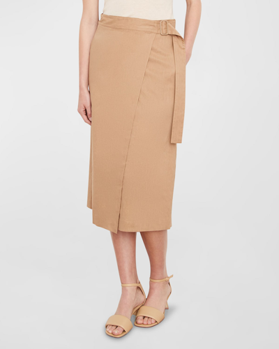 Shop Vince Buckle Wrap Midi Skirt In Sandshell