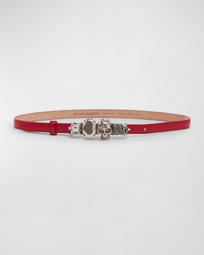 Shop Alexander Mcqueen The Knuckle Leather Skinny Belt In Welsh Red