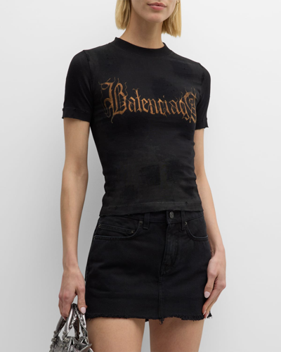 Shop Balenciaga Heavy Metal Tight T Shirt Small Fit In 1055 Washed Black
