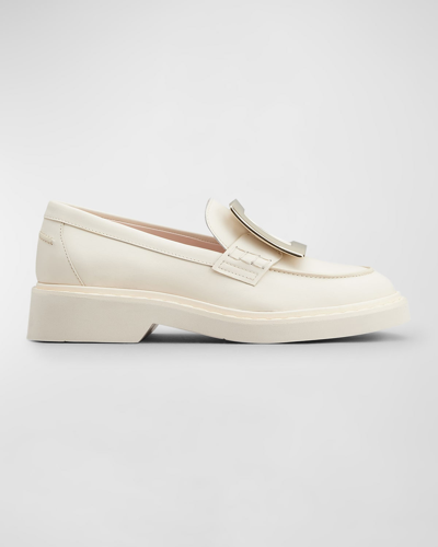Shop Roger Vivier Viv Rangers Leather Buckle Loafers In Cire