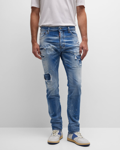 Shop Dsquared2 Men's Cool Guy Distressed Slim Jeans In Navy/blue