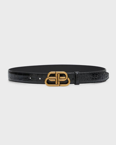 Shop Balenciaga Bb Thin Belt In 1000 Black